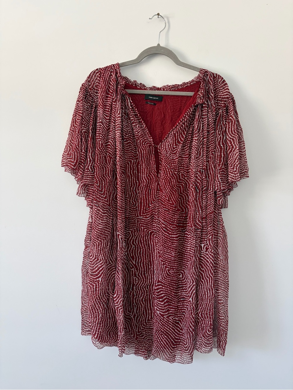Isabel Marant Red White Dot Print Ruffle Sleeve Flowy Mini Dress Tunic Large